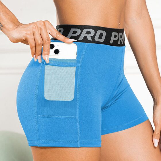 Summer sports shorts women's high waist hip lifting yoga pants fitness mesh pocket three pants outer wear running pants