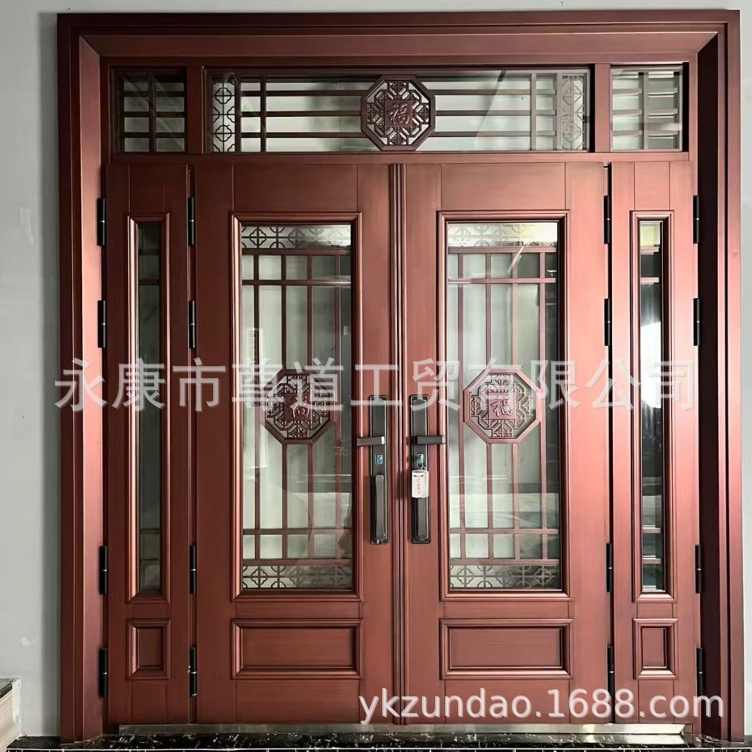 钢化玻璃门锌合金别墅大门双开门农村自建房入户门堂屋客厅进户门
