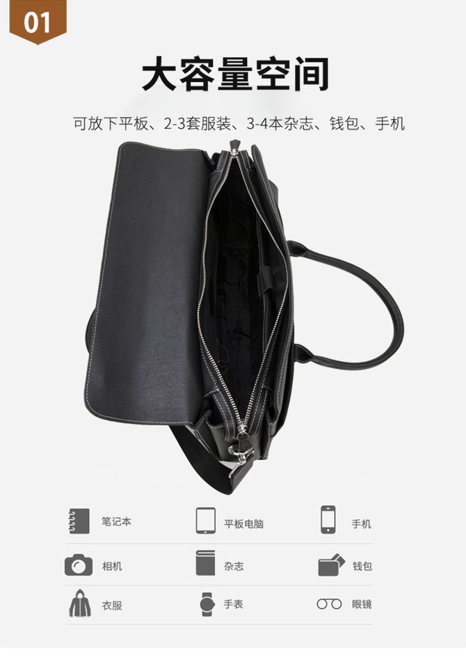 Túi xách tay nam da bò thật kiểu công sở đựng laptop 14 inch dung tích lớn 38×10×30 cm — Da thuộc thực vật màu đen chi tiết 6