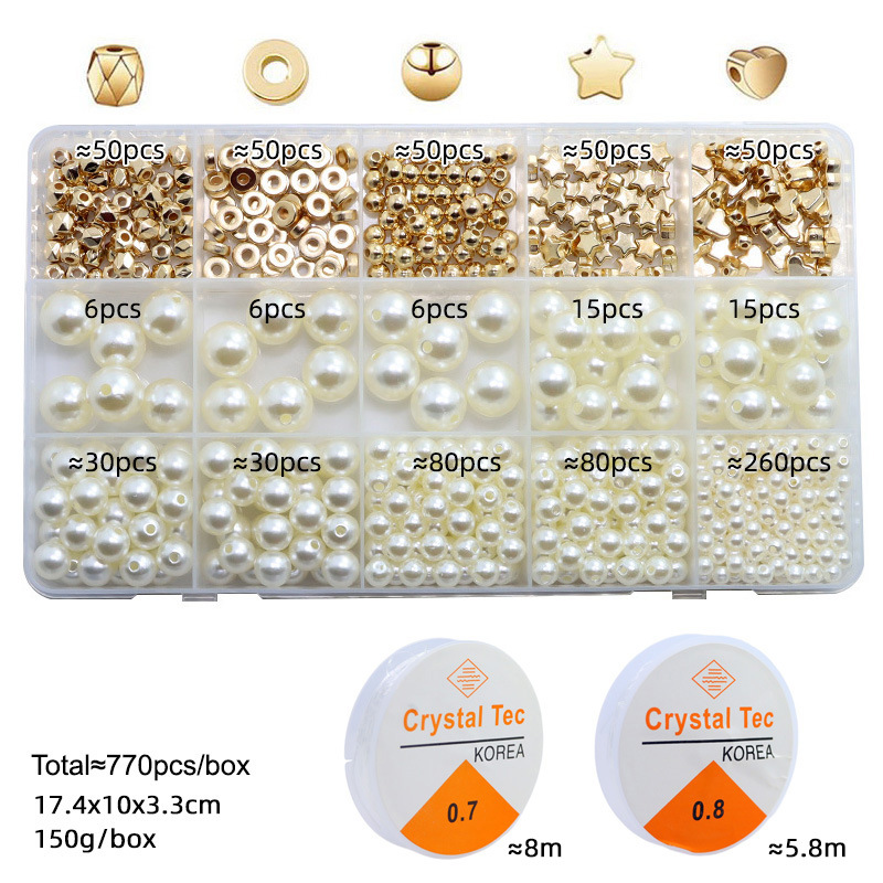 Amazon Venta caliente 770 DIY pulsera collar espaciador perlas agujero ABS imitación perla suelta caja traje