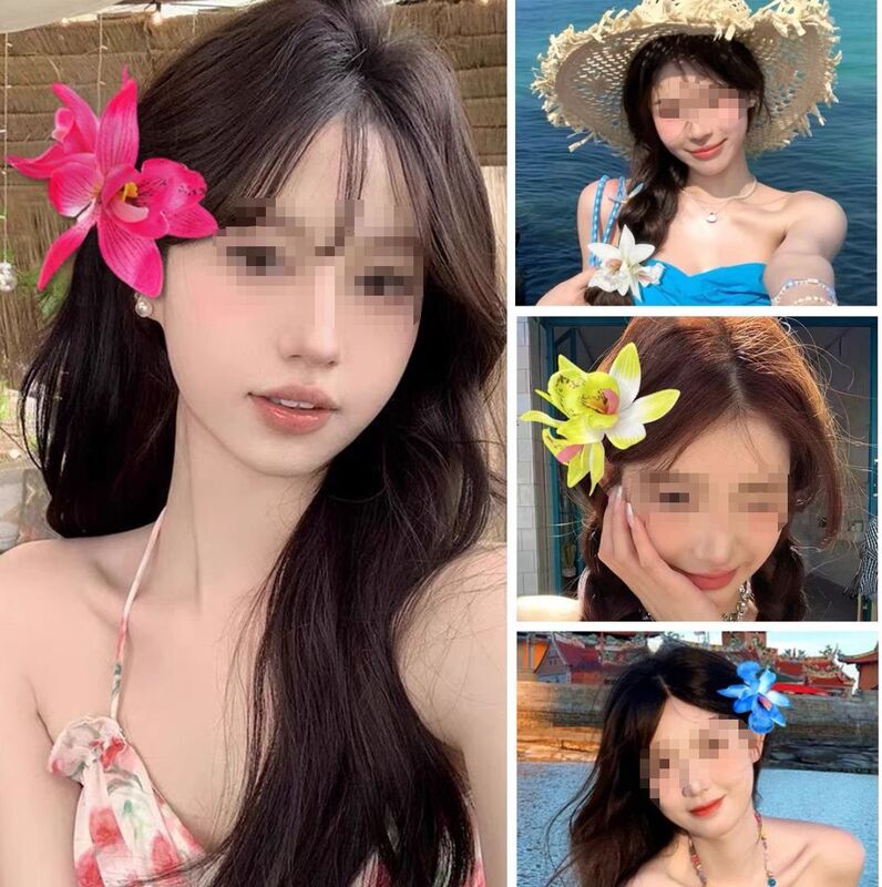 New Double Simulation Cymbidium Flower Edge Clip Spring Vacation Hair Accessories Bohemian Seaside Beach Hair Clip