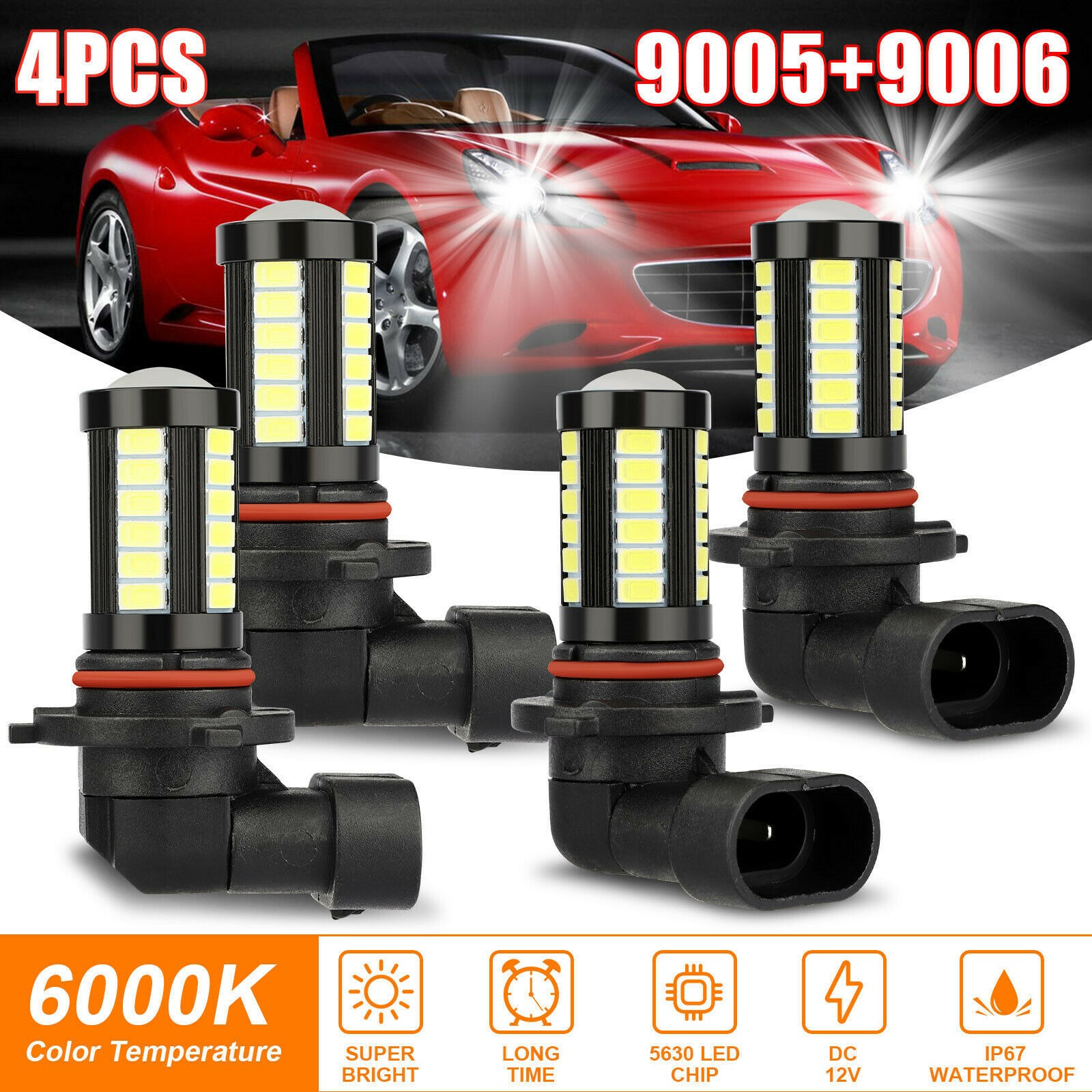 9005 + 9006 6000k luz blanca LED ampollas grandes kit de haz alto y bajo 5630 33SMD lámpara de niebla