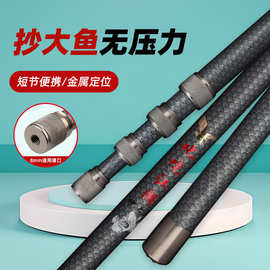 跨境短节抄网杆3米超轻硬钓鱼抄网伸缩定位操网竿捞鱼网