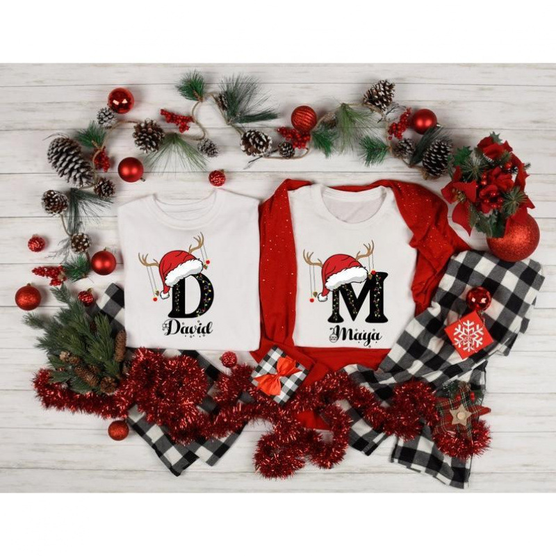 2026 Autumn and Winter Cross-Border Foreign Trade New Family Christmas Name Shirt Embroidery Family Saint