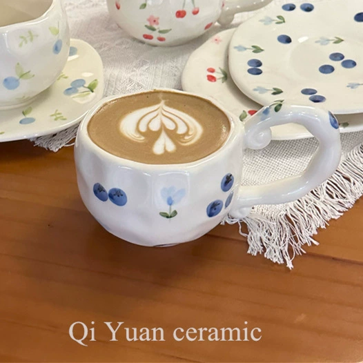hand-painted ceramic coffee cup, francе retro из стиля, 300 мл, неравномерный милый дизайн