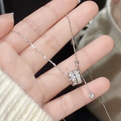 s925纯银天然白贝母小蛮腰项链女锆石流苏吊坠高级感优雅配饰