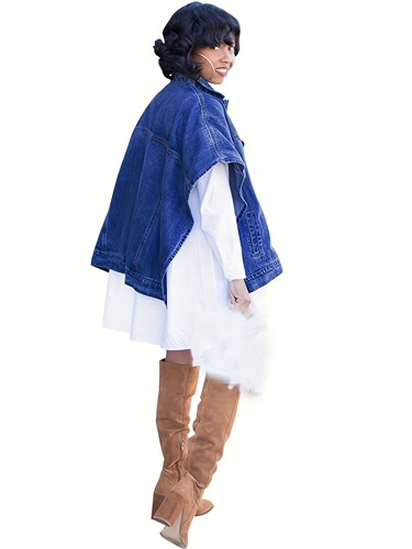 Fashionable Women's New Denim Coat with Cape and Women's Denim Coat