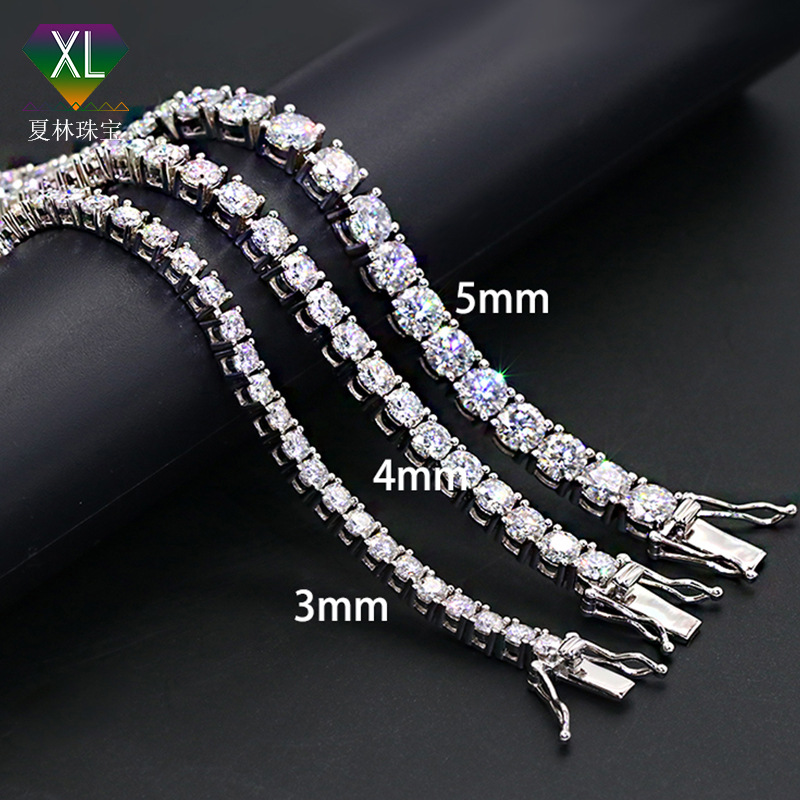 欧美热卖莫桑石网球手链 925银镀金莫桑手链tennis chain批发|ms