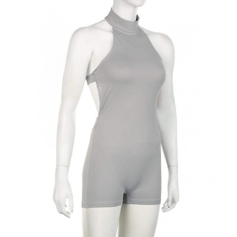 Casual Sexy Street Cool Women Sexy Sports Solid Color Halter Backless Jumpsuit Shorts