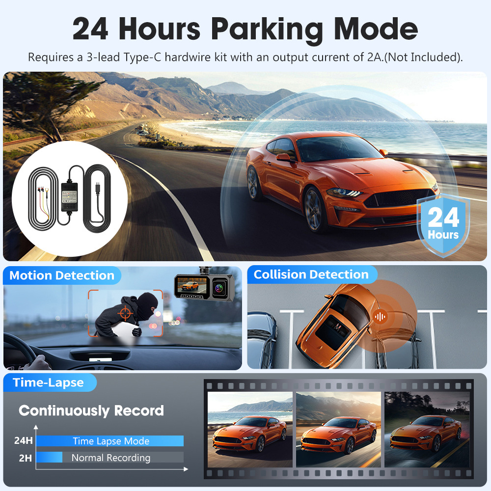 Cross-Border 4K Driving Recorder Three-Camera Infrared Night Vision Wifi+256G Capacitive Parking Monitoring Gps
