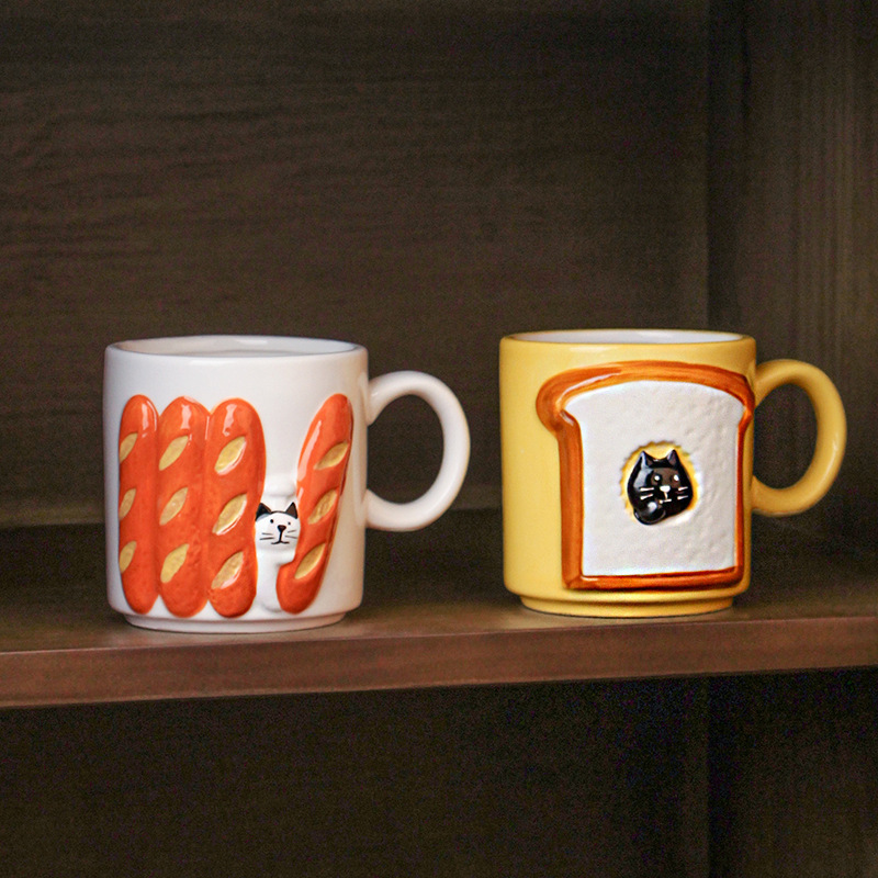 Japan exports hand-painted toast bread ceramic cup creative baguette mug children's breakfast cute milk cup