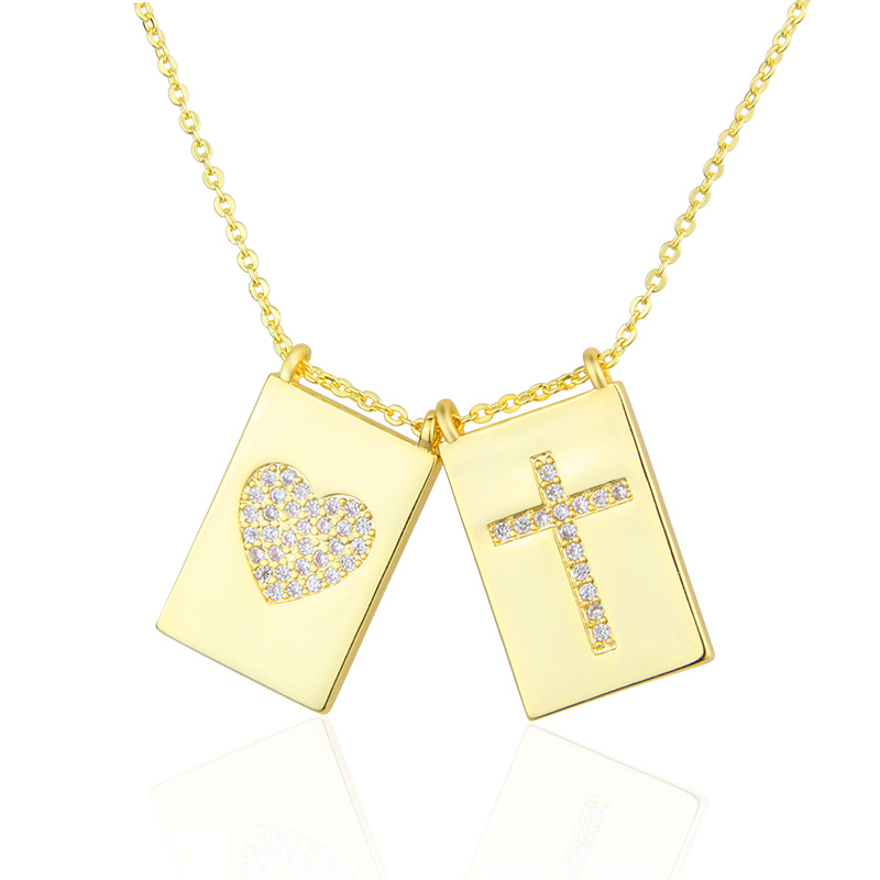 Square White Zirconium Heart-shaped Cross Necklace display picture 1