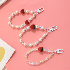 珍珠水晶草莓鑰匙扣串珠掛飾ins風小愛心手機鏈掛件珠鏈diy配飾品