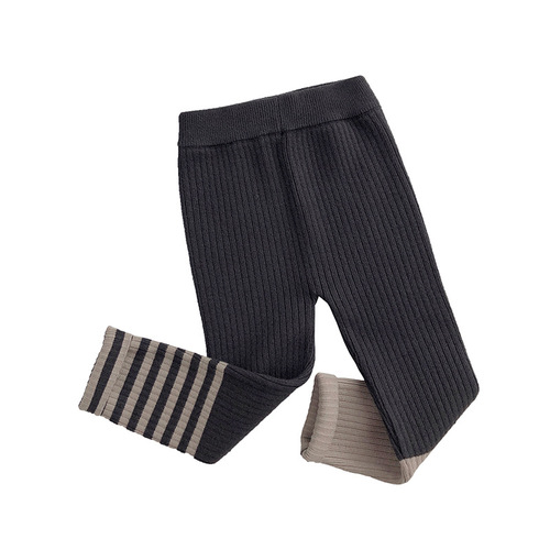 How versatile~personalized stripes~autumn and winter children's woolen leggings large elastic men's and women's knitted fashionable outer wear