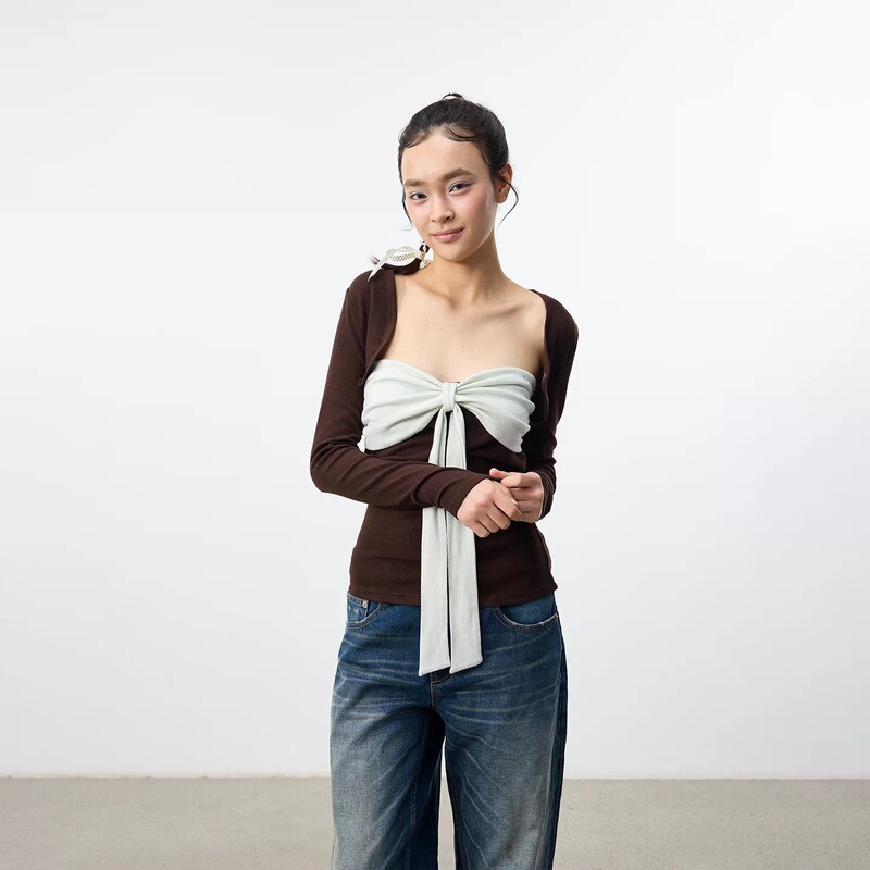 Set for Life Tencel Wool Bowknot Tube Top with Contrasting Color Slim-Fit Knitwear and Detachable Cover-Up, Two-Piece Set Set for Life Tencel Wool Bowknot Tube Top with Contrasting Color Slim-Fit Knitwear and Detachable Cover-Up, Two-Piece Set