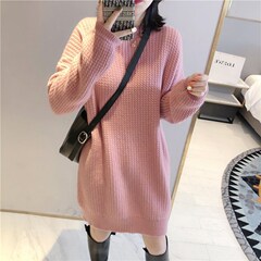 秋冬新款圆领厚款中长款毛衣女宽松针织打底衫麻花连衣裙外穿潮