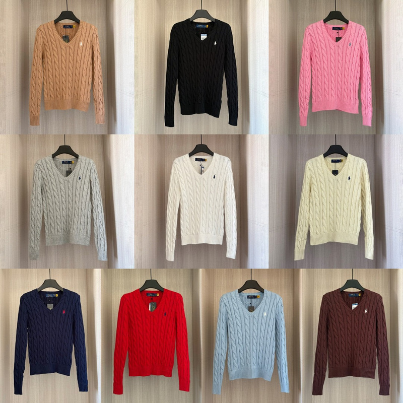 Raffia hemp V-neck knitted long-sleeve sweater with small embroidery and cable knit design for women Raffia hemp V-neck knitted long-sleeve sweater with small embroidery and cable knit design for women