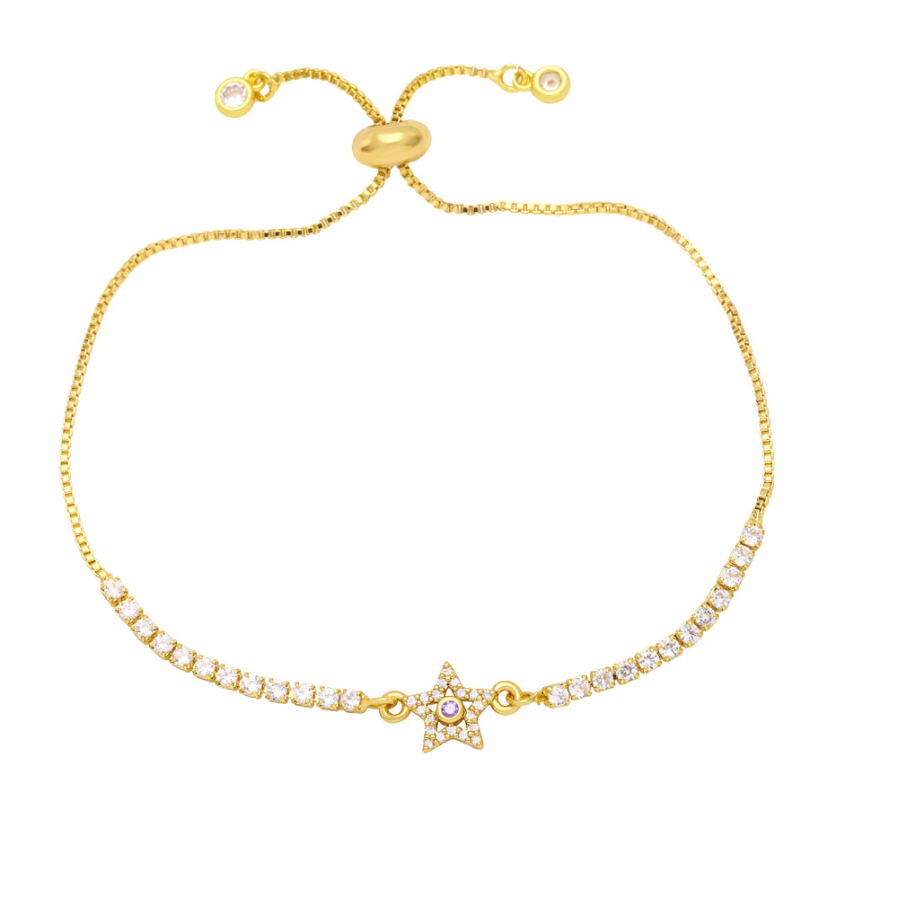 10g Weight 18K Gold Plated Plating Material Zircon Inlay Material Bracelets Classification Copper Material Star Pattern Women'S Gender Fashion Style Fashion Copper Xingx Bracelet Zircon Copper Bracelets 3