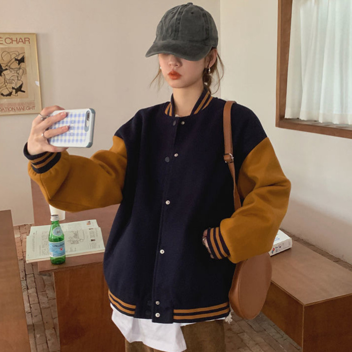 Fall/winter Korean version of ins baseball suit trendy women's color contrast lovers new Harajuku wind fried street coat jacket women's wholesale