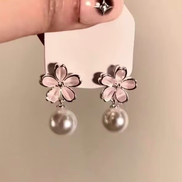Aguja de plata Corea del Sur diamante Opal flor pendientes diseño fresco Rosa pendientes moda pendientes dulces al por mayor
