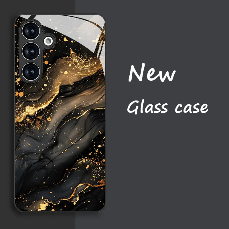 Foreign Trade Style Dark Gold-Plated Case Suitable for Samsung S25 Ultra Phone Case, S22 High-End Glass Case, S24 Anti-Drop Hard Case