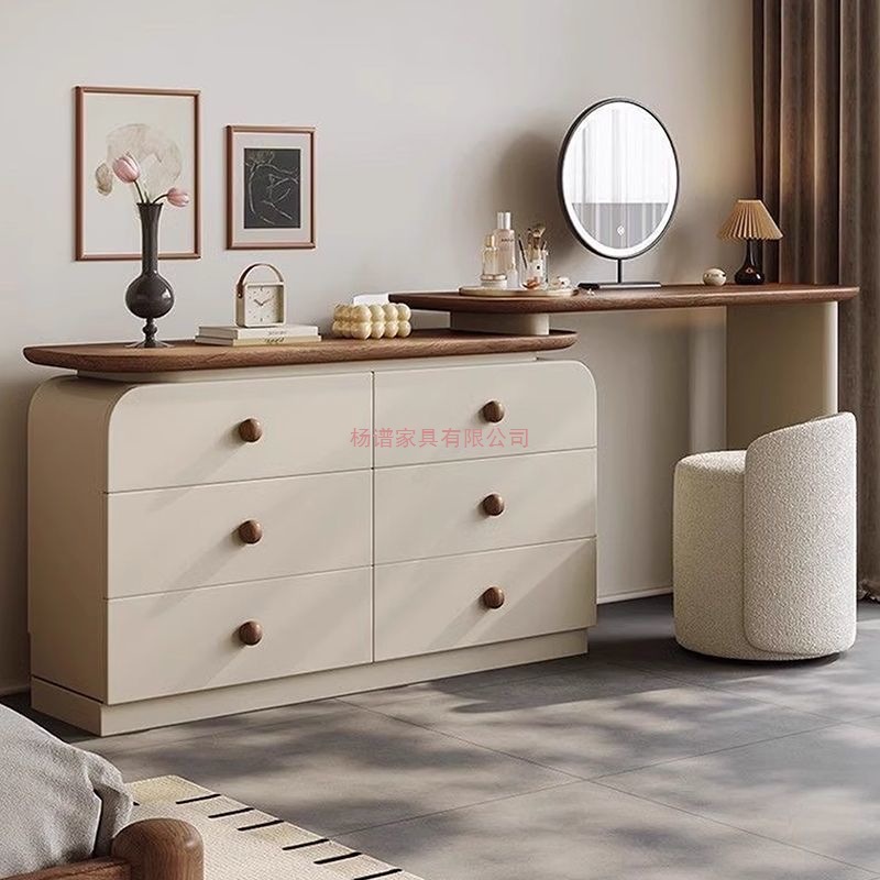 2025 New Bedroom Dresser and Cupboard Integrated Solid Wood Dressing Table Simple Modern Mid-Century Style Storage Cabinet Dropshipping