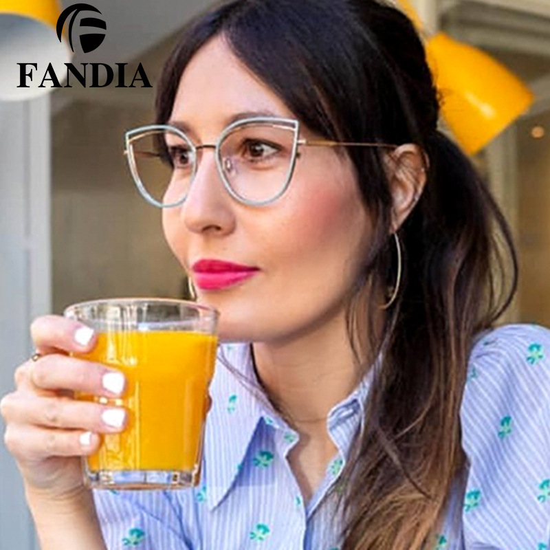 95597 nuevo metal anti-azul gafas de luz de moda de las mujeres gafas lisas marco retro gafas de ordenador puede ser equipado con gafas de miopía