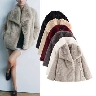 AliExpress foreign trade za ladies fur large collar European size imitation small fox fur winter coat thick loose 1200g