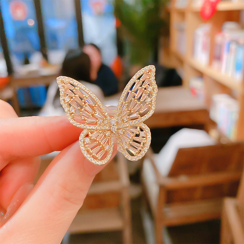 16g Weight Zircon Inlay Material Simple Style Butterfly Copper Inlay Zircon Rings