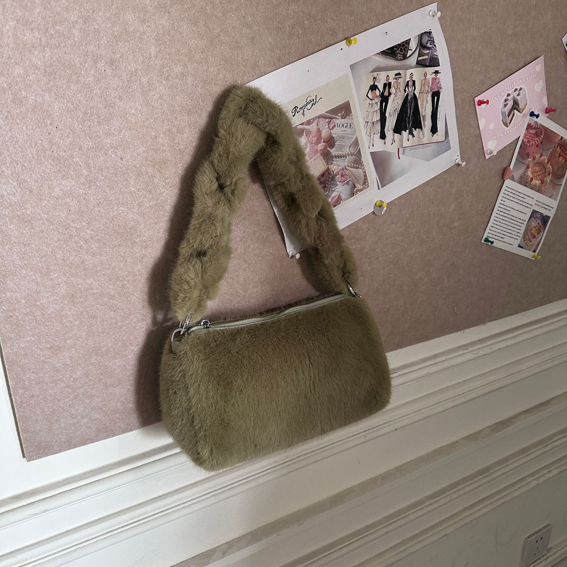 Bolso cuadrado pequeño con cremallera, lindo bolso de ins casual, todo fósforo, ligero, diseño de nicho, bolso de hombro diagonal de felpa de otoño