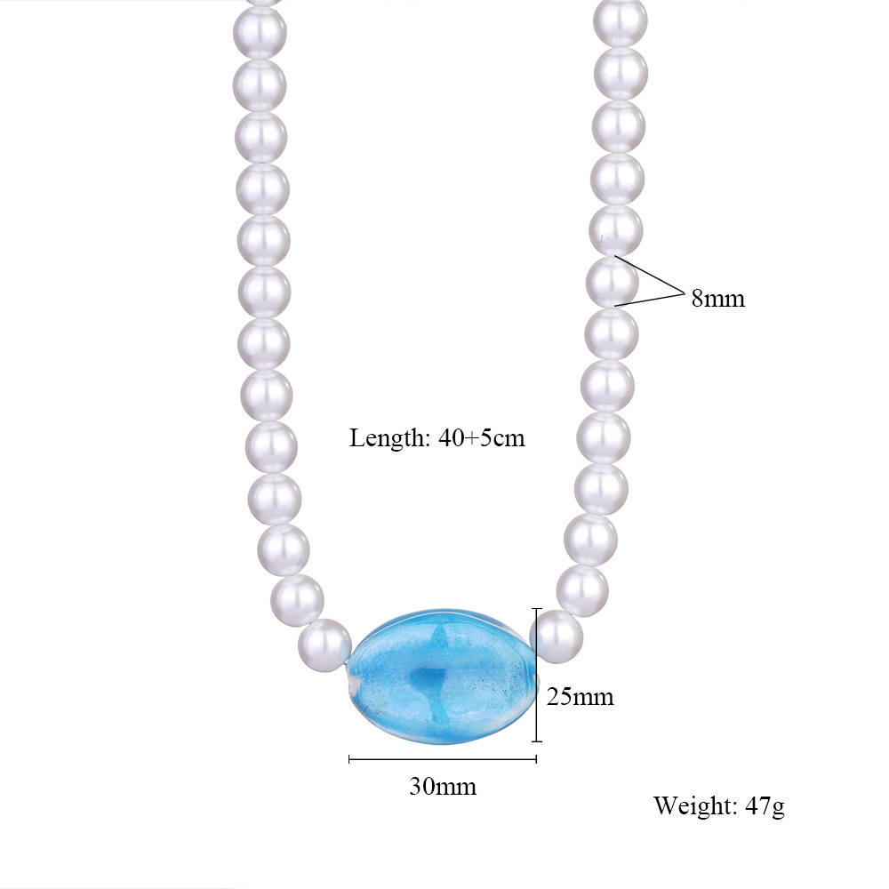 Spring&Summer Season Vacation Classic Style Round Artificial Pearl Titanium Steel Beaded Chain Pendant Necklaces Wholesale