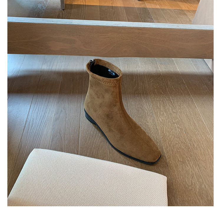 Bốt Chelsea nữ da thật mũi vuông gót 3-5 cm cổ thấp phong cách Hàn Quốc — Kaki, Kaki (cộng với nhung), Màu nâu (cộng với nhung), Màu trà sữa chi tiết 39