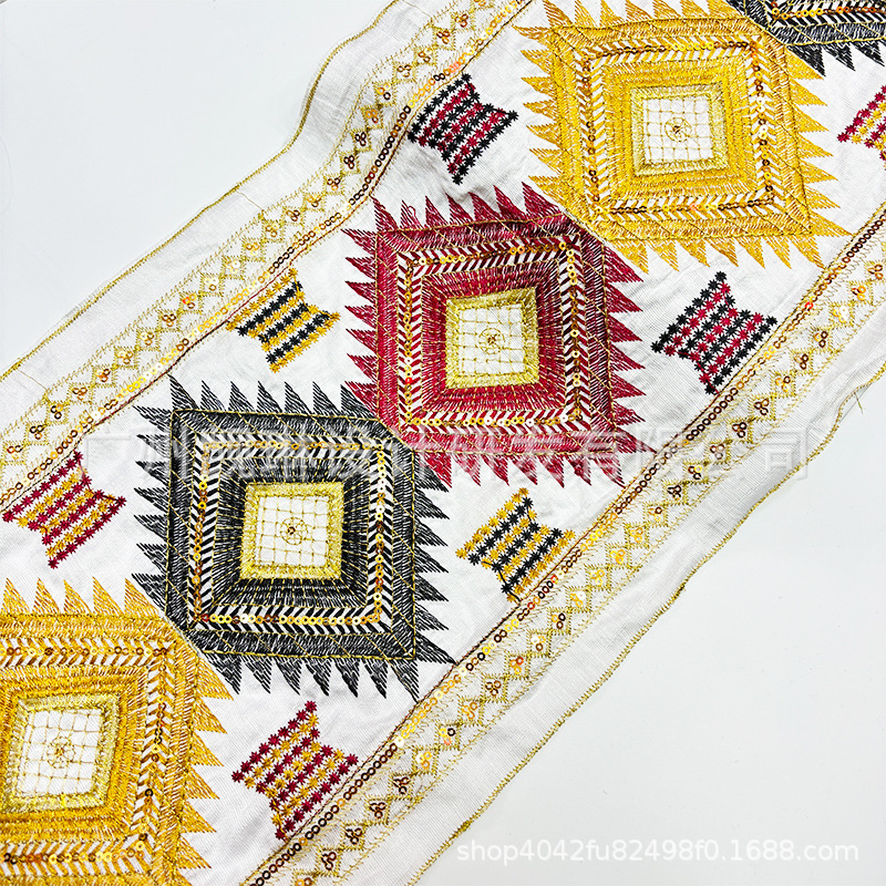 新款跨境货源 复古十字绣特色花边旗袍刺绣花边辅料