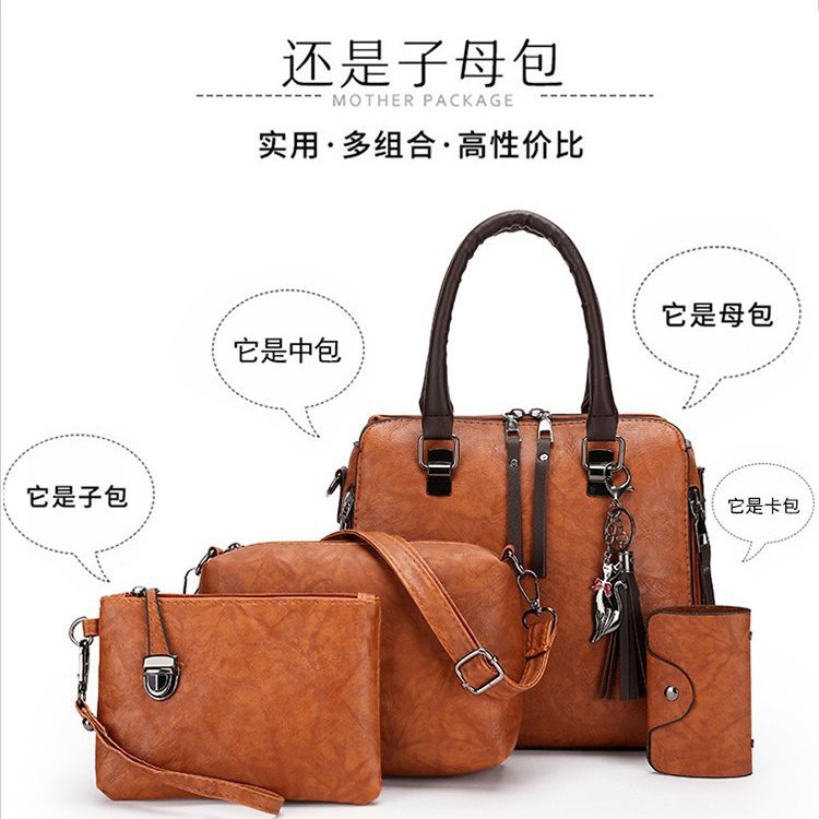 2024 New European and American Fashion Trend Portable Mother-In-Law Bag Four-Piece Set Contrast Color Retro Women's Bag Crossbody Casual Portable