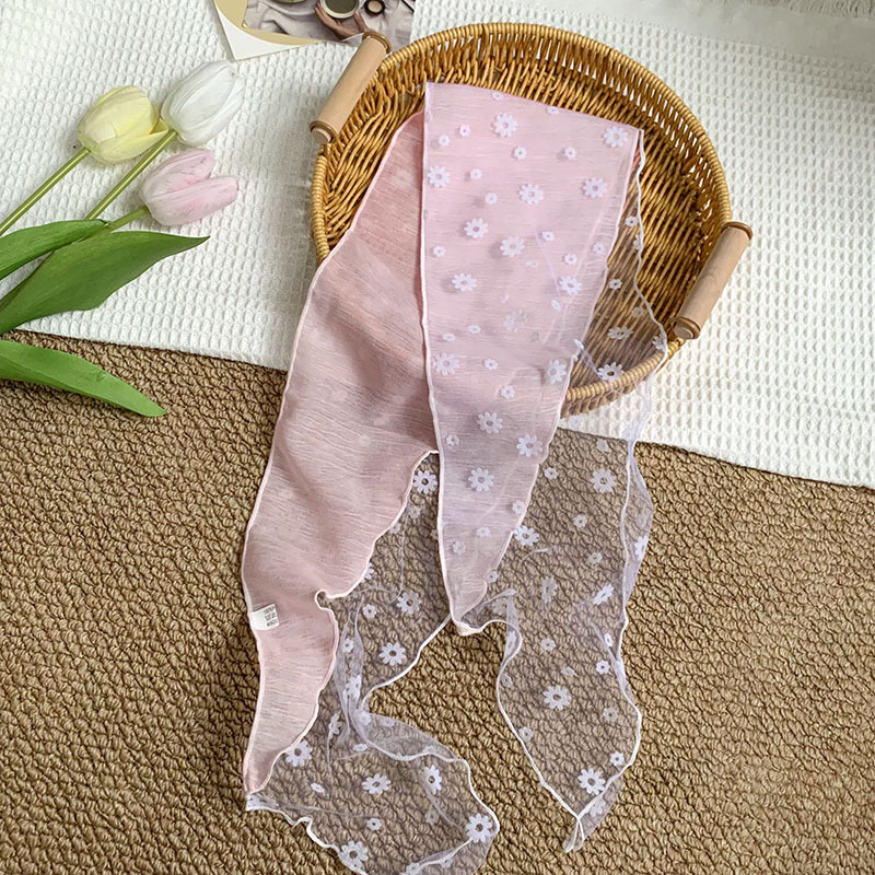 Pañuelo femenino estilo pastoral bufanda de cuello de todo fósforo costura bufanda de seda de encaje floral bufanda triangular de sentido avanzado cintura