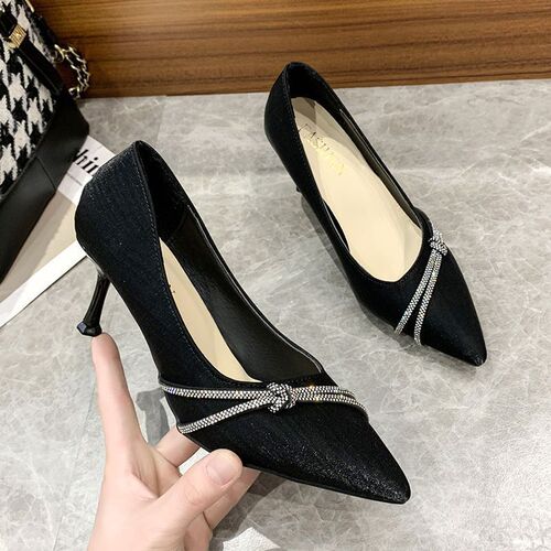Spring/Autumn New Korean Style Water Diamond Pointed Toe Single Shoes for Women, Slim Heel, Fashionable and Versatile French Fairy Shoes, High Heels for Women