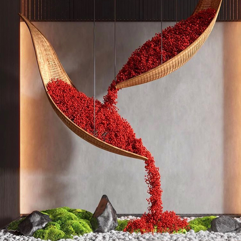逆さまの小豆船アート造園緑の植物ホテルショッピングモールホール営業センター吊り下げインテリア装飾風景|undefined