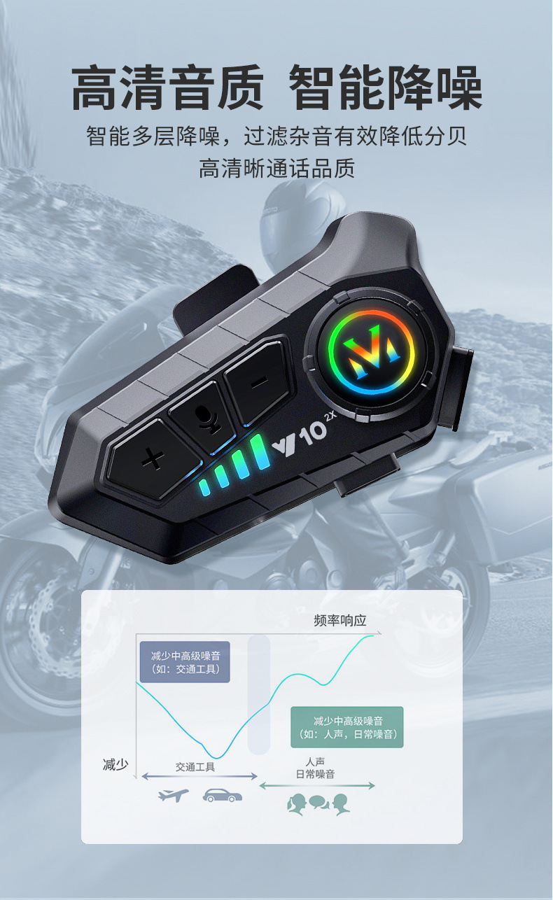 Popular Y10 Y10-2X Helmet Bluetooth Intercom Headset Long Battery Life Full-Face Motorcycle Riding Wireless Headset in Stock