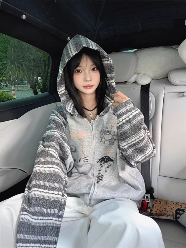 hellokitty连帽卫衣女2025春秋新款设计感小众慵懒风高街开衫外套|undefined