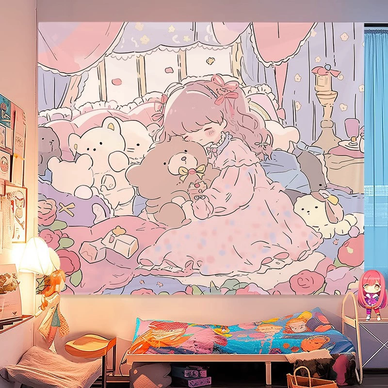 Sanrio INS фоновая ткань с милой мелайи, подвесная ткань Cuolomi, девичье сердечко, коричный узор, настенный гобелен для общежития