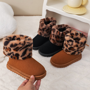 2025 Winter New Leopard Print Children's Snow Boots Foreign Trade Wholesale Plus Velvet Thickened Anti-Slip Boots Cotton Shoes Children's Shoes