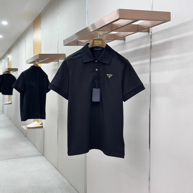 Authentic High-Quality P Brand New Cotton Triangle Logo Polo Shirt Short-Sleeve Trendy Fashion Versatile Short-Sleeve Trendy Brand Authentic High-Quality P Brand New Cotton Triangle Logo Polo Shirt Short-Sleeve Trendy Fashion Versatile Short-Sleeve Trendy Brand