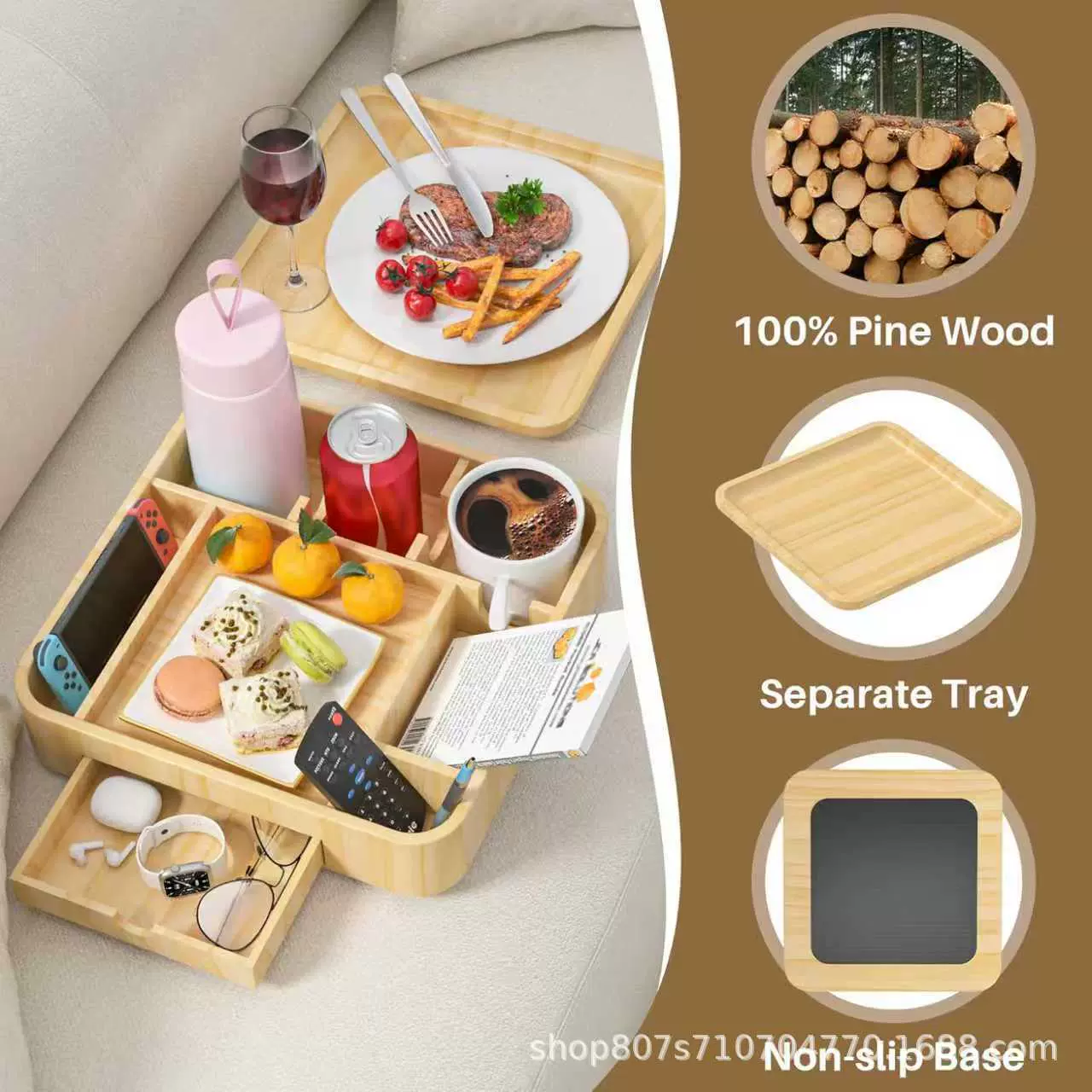 日式木制下午茶点心盘多功能木质沙发收纳盘分格式实木杂物整理盘