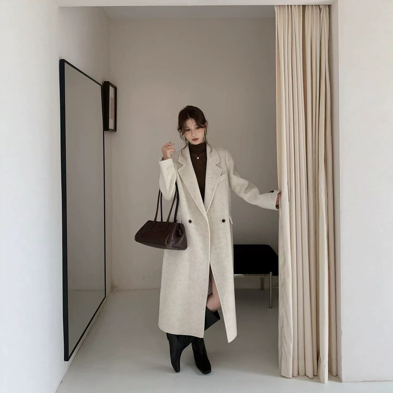 Korean-style slim-fit double-sided wool coat for women, 2026 autumn and winter new model, slimming and elegant, warm woolen coat