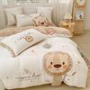 lion winter Teddy Four piece suit Two-sided Coral milk Quilt cover children Cartoon thickening Princess wind
