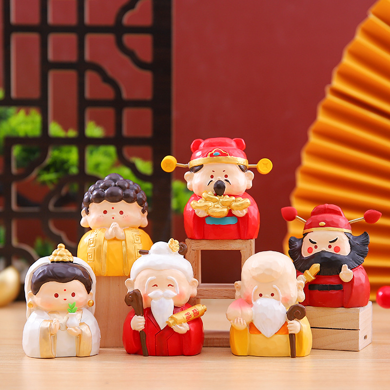 Q版可爱国潮风皆如愿小神仙木雕摆件家居装饰品新年礼品一件代发