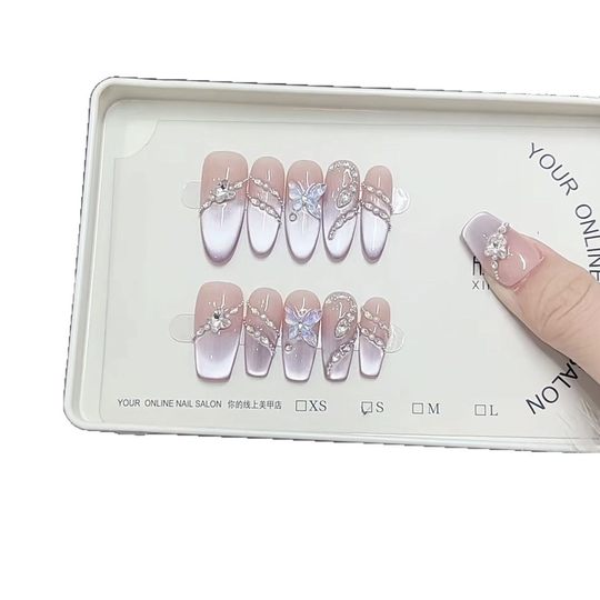 Pure manual phototherapy wearing nail piece Jiuzi from the fire cat eye wearing nail wholesale finished product reuse nail art