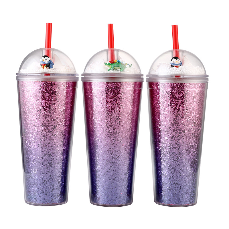 YS004 650ML渐层PET片拱形罩吸管杯