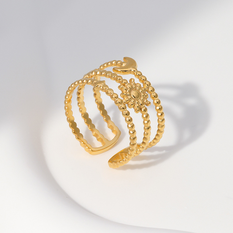 Sweet Sun Moon Stainless Steel Plating Open Ring