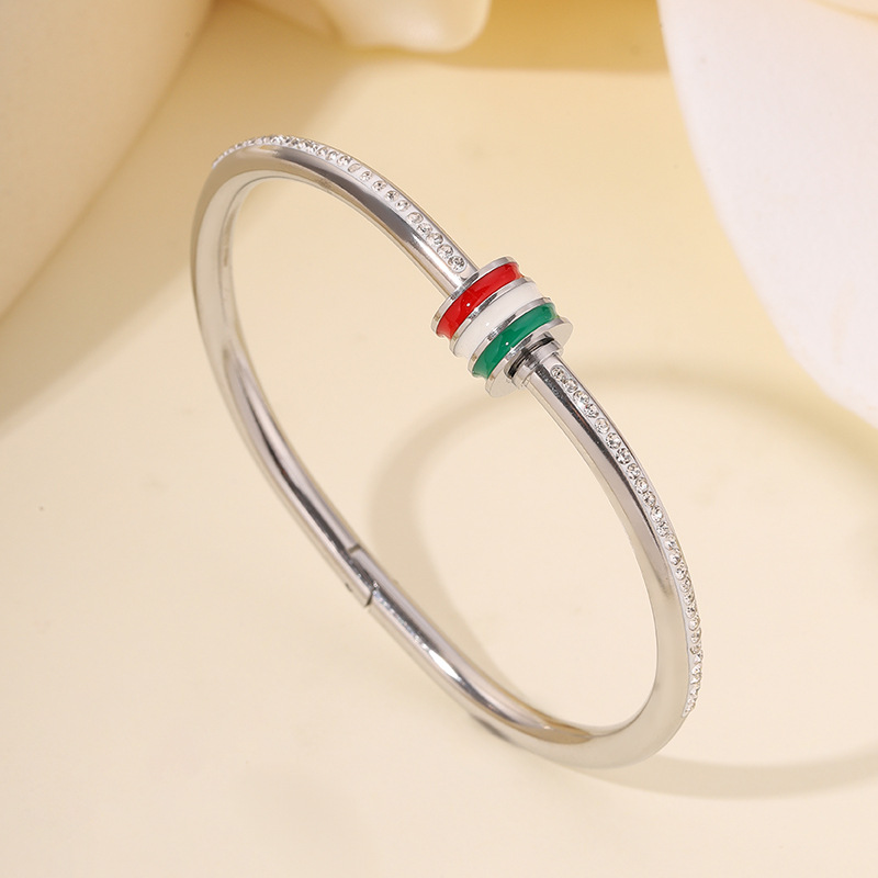 Pulsera de Acero de Titanio, Moda Transfronteriza, Pulsera Europea y Americana con Diseño de Estrellas, Pulsera Redonda con Diamantes Completos para Mujer, Pulsera de Acero Inoxidable para Parejas